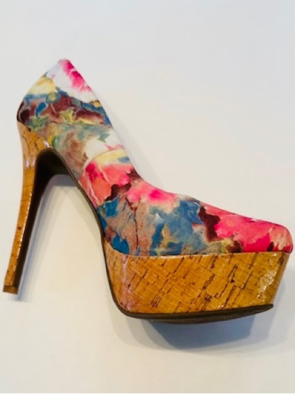 JESSICA SIMPSON Platform Heels Sexy Miami Floral Bright Pink Blue Sz 7.5